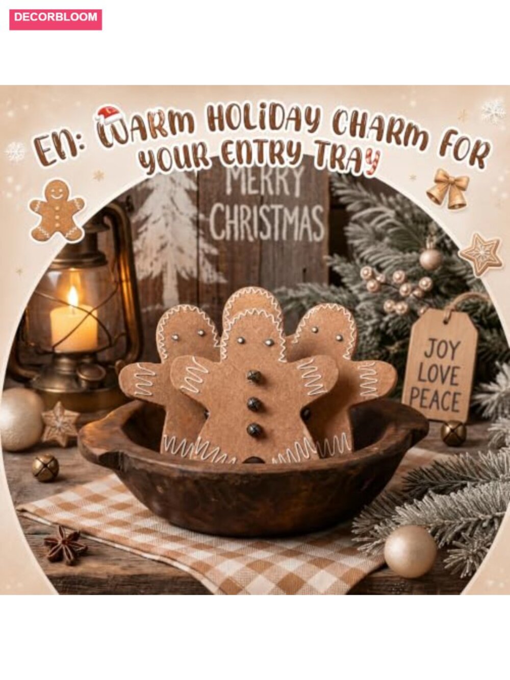 12 Pcs Cork Gingerbread Man Christmas Ornaments Tiered Tray Decor Farmhouse - Picture 2 of 6